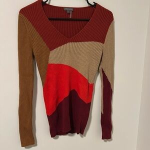 Vince Camuto 100% Cotton Color Block Sweater Long Sleeve Stretchy Size Small